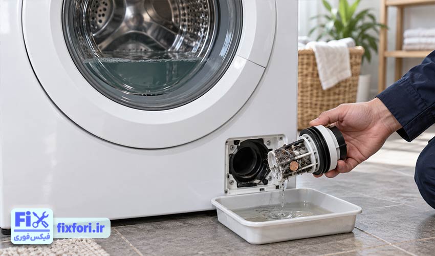 تخلیه ناقص آب؛ از دلایل لرزش لباسشویی مجیک